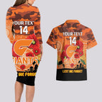 Custom Giants Football ANZAC Couples Matching Long Sleeve Bodycon Dress and Hawaiian Shirt Gallipoli Camouflage With Poppies