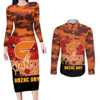 Custom Giants Football ANZAC Couples Matching Long Sleeve Bodycon Dress and Long Sleeve Button Shirt Gallipoli Camouflage With Poppies
