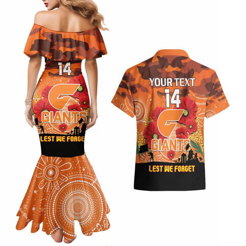 Custom Giants Football ANZAC Couples Matching Mermaid Dress and Hawaiian Shirt Gallipoli Camouflage With Poppies