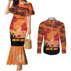 Custom Giants Football ANZAC Couples Matching Mermaid Dress and Long Sleeve Button Shirt Gallipoli Camouflage With Poppies
