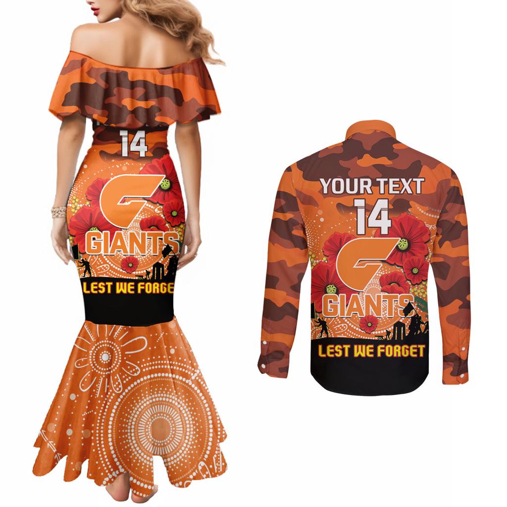 Custom Giants Football ANZAC Couples Matching Mermaid Dress and Long Sleeve Button Shirt Gallipoli Camouflage With Poppies