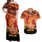 Custom Giants Football ANZAC Couples Matching Off Shoulder Maxi Dress and Hawaiian Shirt Gallipoli Camouflage With Poppies