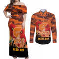 Custom Giants Football ANZAC Couples Matching Off Shoulder Maxi Dress and Long Sleeve Button Shirt Gallipoli Camouflage With Poppies