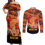 Custom Giants Football ANZAC Couples Matching Off Shoulder Maxi Dress and Long Sleeve Button Shirt Gallipoli Camouflage With Poppies