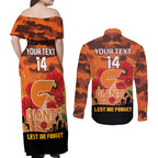 Custom Giants Football ANZAC Couples Matching Off Shoulder Maxi Dress and Long Sleeve Button Shirt Gallipoli Camouflage With Poppies