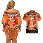 Custom Giants Football ANZAC Couples Matching Off Shoulder Short Dress and Hawaiian Shirt Gallipoli Camouflage With Poppies