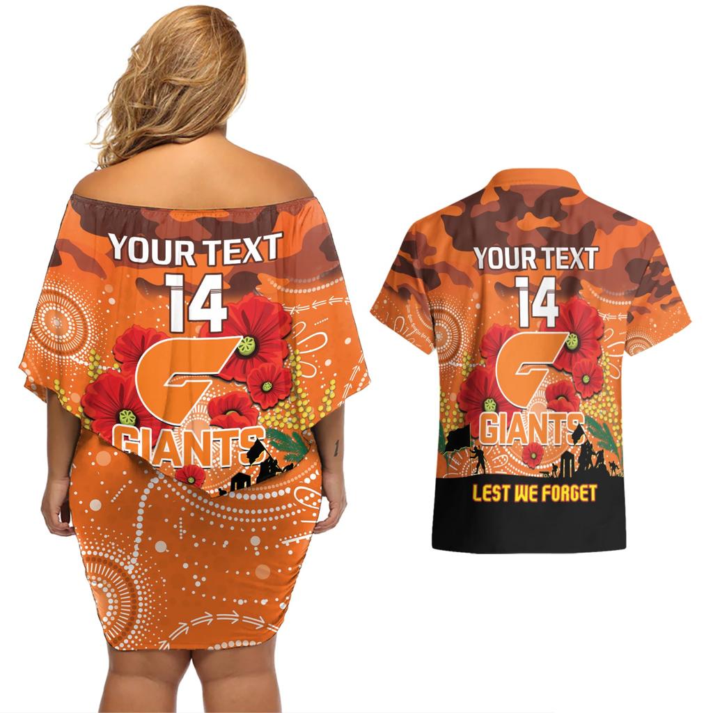 Custom Giants Football ANZAC Couples Matching Off Shoulder Short Dress and Hawaiian Shirt Gallipoli Camouflage With Poppies