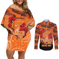 Custom Giants Football ANZAC Couples Matching Off Shoulder Short Dress and Long Sleeve Button Shirt Gallipoli Camouflage With Poppies