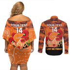 Custom Giants Football ANZAC Couples Matching Off Shoulder Short Dress and Long Sleeve Button Shirt Gallipoli Camouflage With Poppies