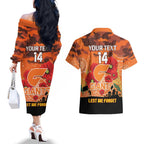 Custom Giants Football ANZAC Couples Matching Off The Shoulder Long Sleeve Dress and Hawaiian Shirt Gallipoli Camouflage With Poppies