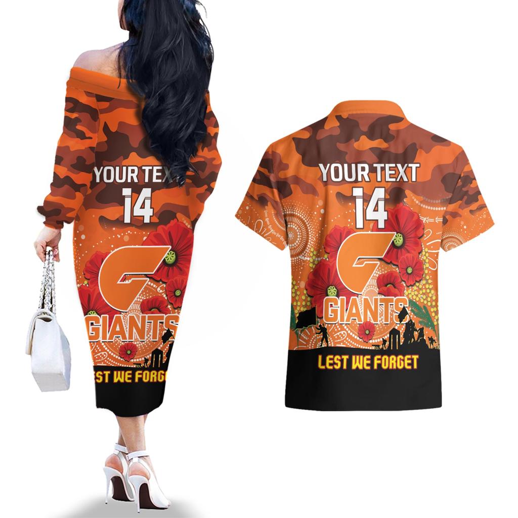 Custom Giants Football ANZAC Couples Matching Off The Shoulder Long Sleeve Dress and Hawaiian Shirt Gallipoli Camouflage With Poppies