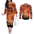 Custom Giants Football ANZAC Couples Matching Off The Shoulder Long Sleeve Dress and Long Sleeve Button Shirt Gallipoli Camouflage With Poppies