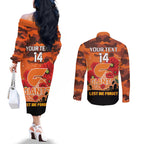 Custom Giants Football ANZAC Couples Matching Off The Shoulder Long Sleeve Dress and Long Sleeve Button Shirt Gallipoli Camouflage With Poppies