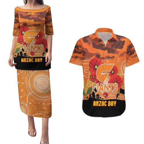 Custom Giants Football ANZAC Couples Matching Puletasi and Hawaiian Shirt Gallipoli Camouflage With Poppies