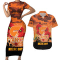 Custom Giants Football ANZAC Couples Matching Short Sleeve Bodycon Dress and Hawaiian Shirt Gallipoli Camouflage With Poppies