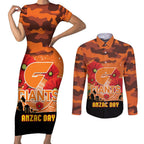 Custom Giants Football ANZAC Couples Matching Short Sleeve Bodycon Dress and Long Sleeve Button Shirt Gallipoli Camouflage With Poppies