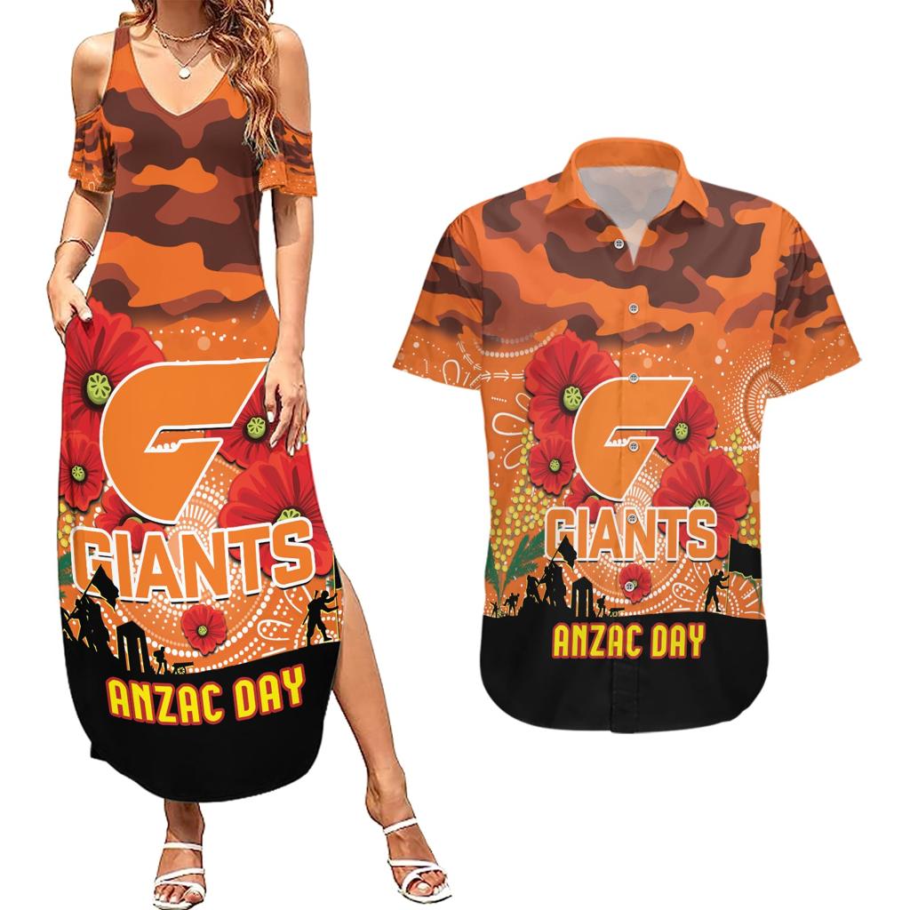 Custom Giants Football ANZAC Couples Matching Summer Maxi Dress and Hawaiian Shirt Gallipoli Camouflage With Poppies