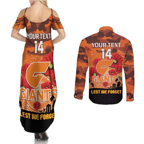 Custom Giants Football ANZAC Couples Matching Summer Maxi Dress and Long Sleeve Button Shirt Gallipoli Camouflage With Poppies