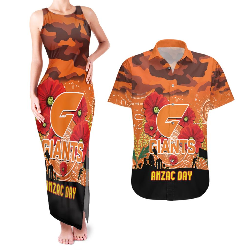 Custom Giants Football ANZAC Couples Matching Tank Maxi Dress and Hawaiian Shirt Gallipoli Camouflage With Poppies