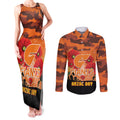 Custom Giants Football ANZAC Couples Matching Tank Maxi Dress and Long Sleeve Button Shirt Gallipoli Camouflage With Poppies