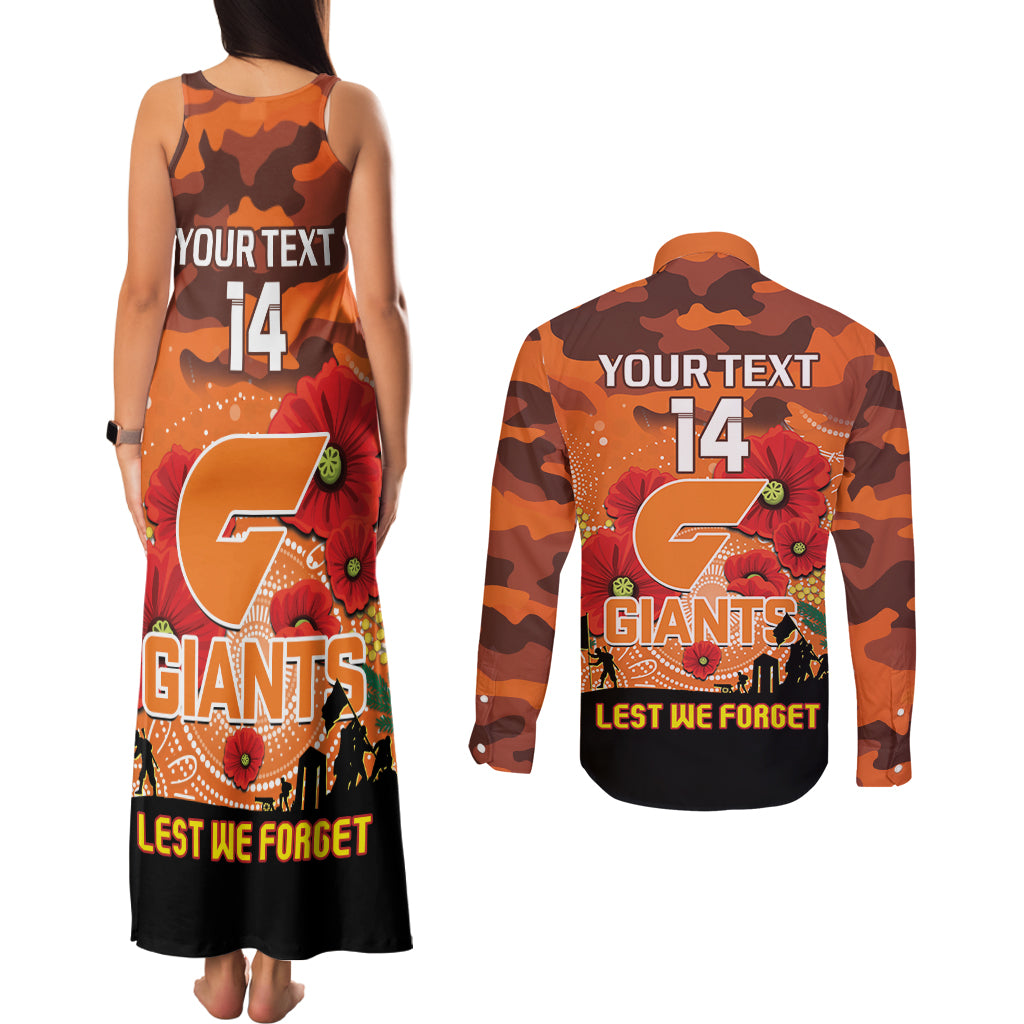 Custom Giants Football ANZAC Couples Matching Tank Maxi Dress and Long Sleeve Button Shirt Gallipoli Camouflage With Poppies