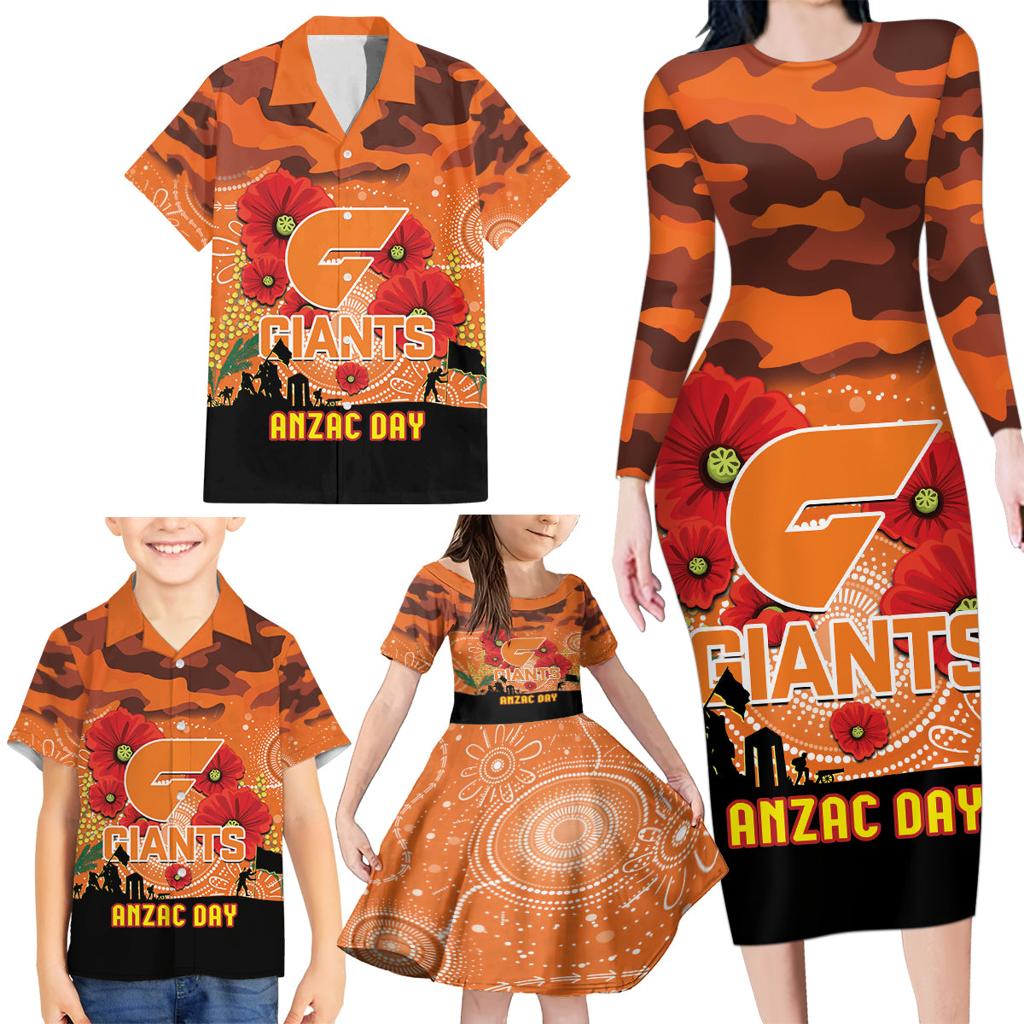 Custom Giants Football ANZAC Family Matching Long Sleeve Bodycon Dress and Hawaiian Shirt Gallipoli Camouflage With Poppies