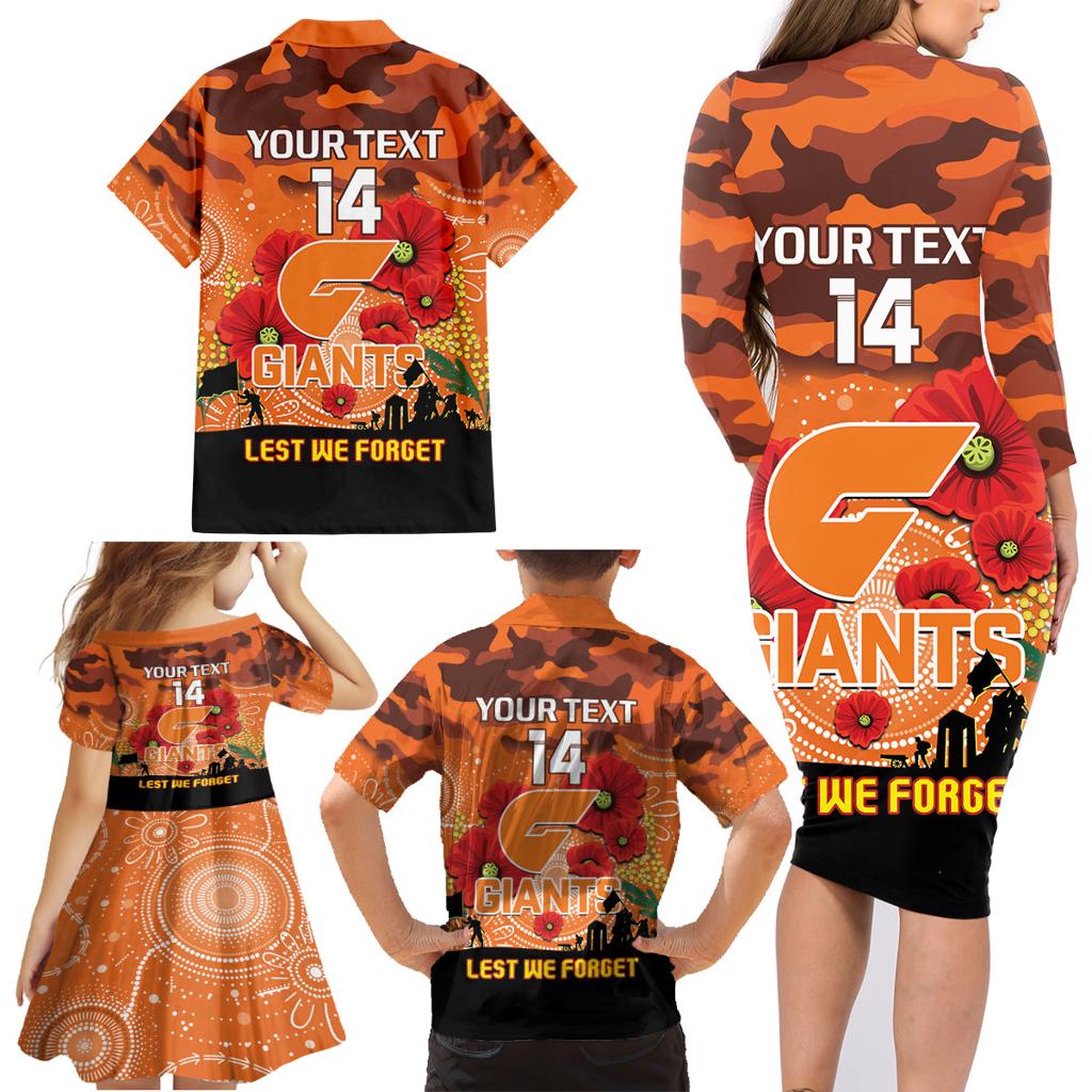 Custom Giants Football ANZAC Family Matching Long Sleeve Bodycon Dress and Hawaiian Shirt Gallipoli Camouflage With Poppies