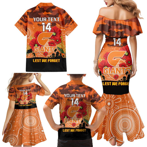 Custom Giants Football ANZAC Family Matching Mermaid Dress and Hawaiian Shirt Gallipoli Camouflage With Poppies