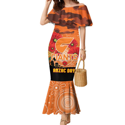 Custom Giants Football ANZAC Family Matching Mermaid Dress and Hawaiian Shirt Gallipoli Camouflage With Poppies