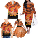 Custom Giants Football ANZAC Family Matching Off Shoulder Long Sleeve Dress and Hawaiian Shirt Gallipoli Camouflage With Poppies