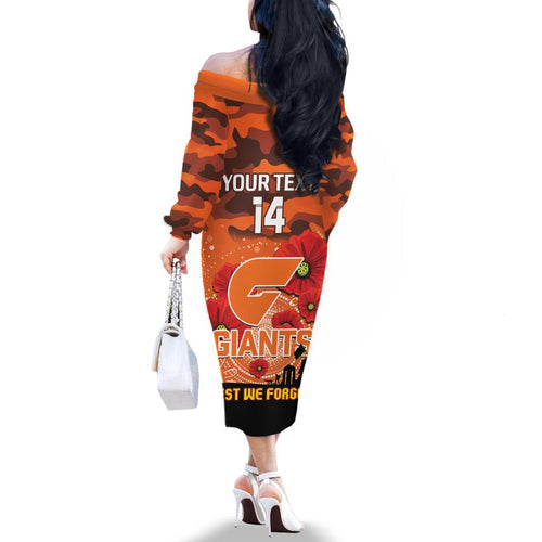 Custom Giants Football ANZAC Family Matching Off Shoulder Long Sleeve Dress and Hawaiian Shirt Gallipoli Camouflage With Poppies