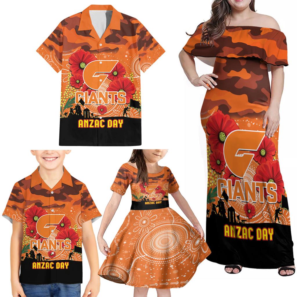 Custom Giants Football ANZAC Family Matching Off Shoulder Maxi Dress and Hawaiian Shirt Gallipoli Camouflage With Poppies