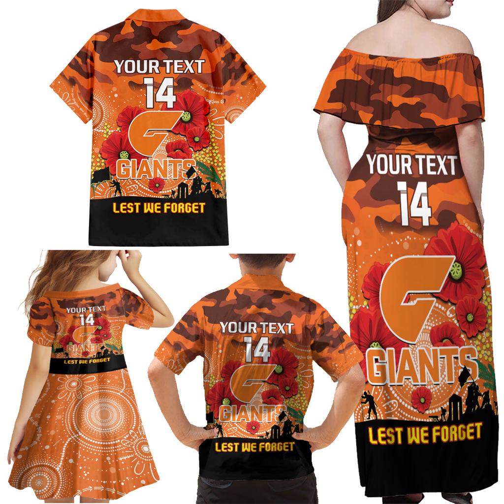 Custom Giants Football ANZAC Family Matching Off Shoulder Maxi Dress and Hawaiian Shirt Gallipoli Camouflage With Poppies