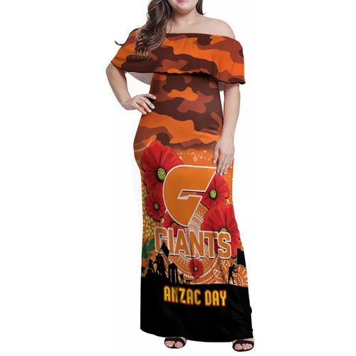 Custom Giants Football ANZAC Family Matching Off Shoulder Maxi Dress and Hawaiian Shirt Gallipoli Camouflage With Poppies