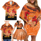 Custom Giants Football ANZAC Family Matching Off Shoulder Short Dress and Hawaiian Shirt Gallipoli Camouflage With Poppies