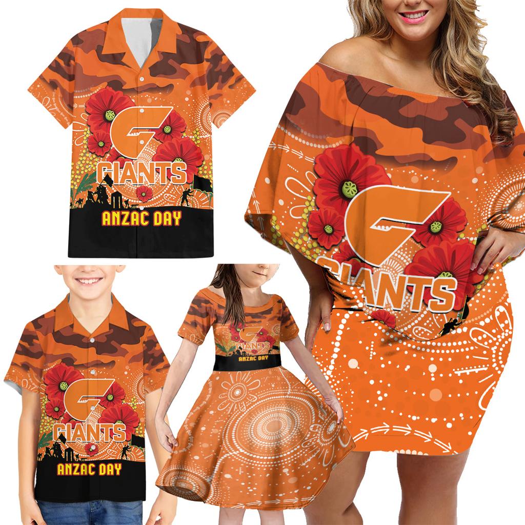 Custom Giants Football ANZAC Family Matching Off Shoulder Short Dress and Hawaiian Shirt Gallipoli Camouflage With Poppies