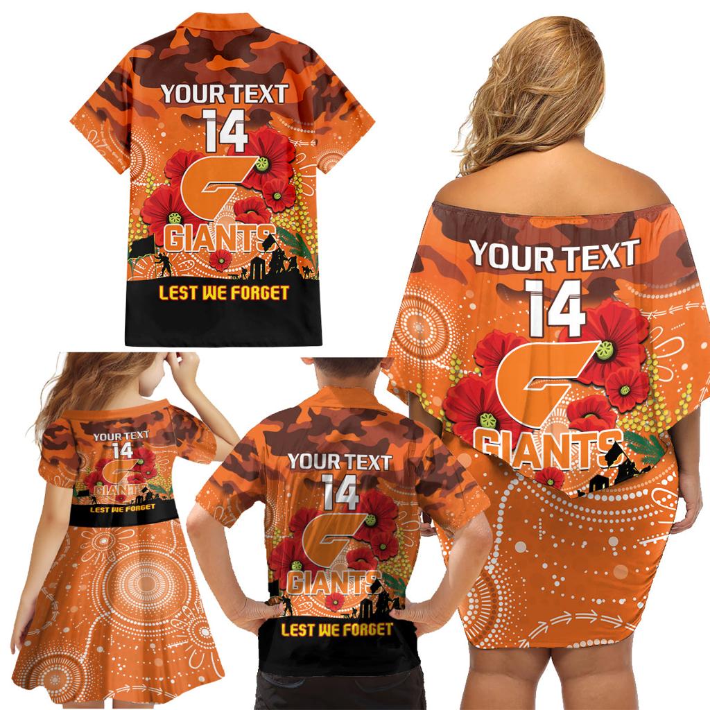 Custom Giants Football ANZAC Family Matching Off Shoulder Short Dress and Hawaiian Shirt Gallipoli Camouflage With Poppies
