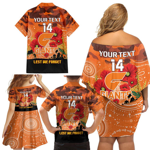 Custom Giants Football ANZAC Family Matching Off Shoulder Short Dress and Hawaiian Shirt Gallipoli Camouflage With Poppies