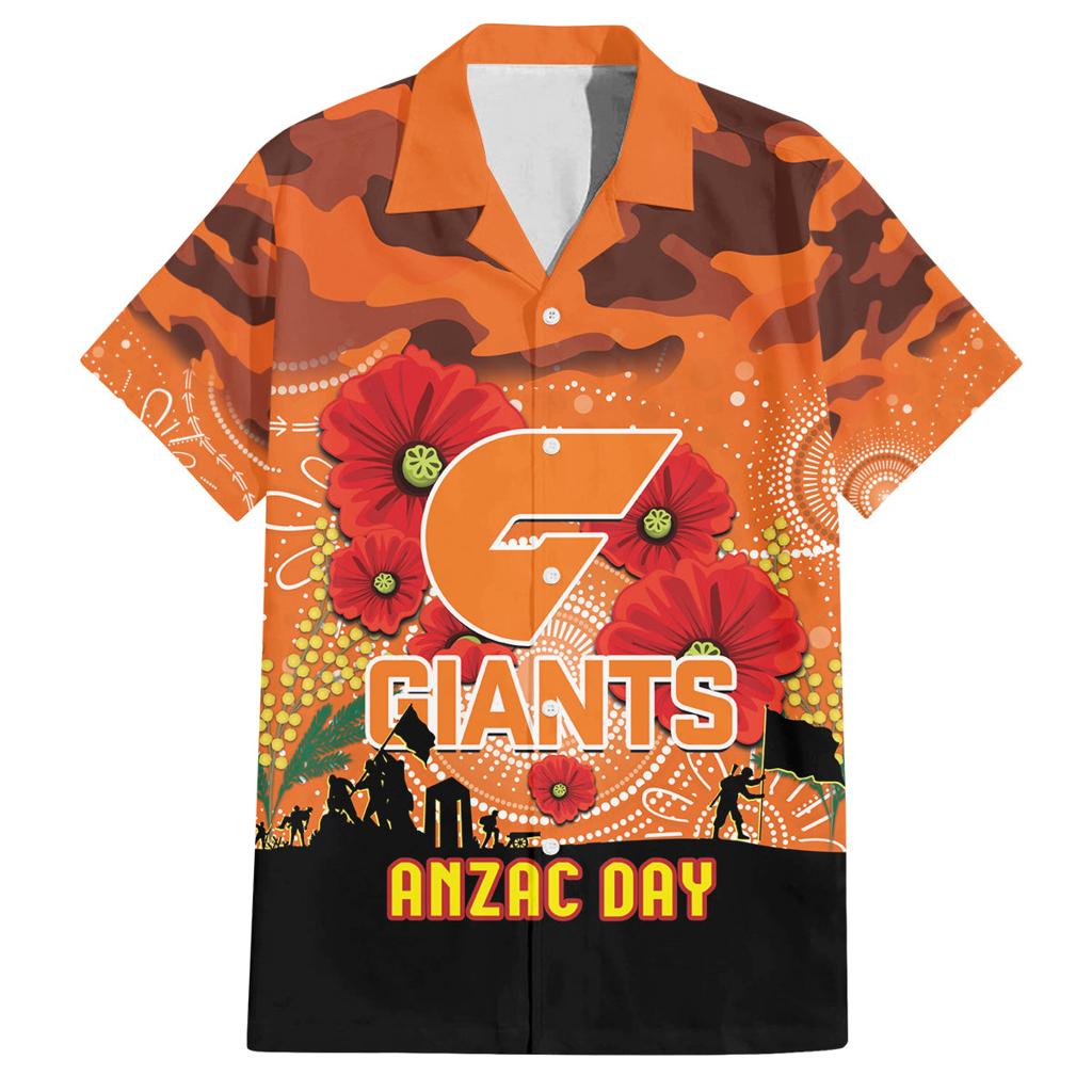 Custom Giants Football ANZAC Family Matching Off Shoulder Short Dress and Hawaiian Shirt Gallipoli Camouflage With Poppies