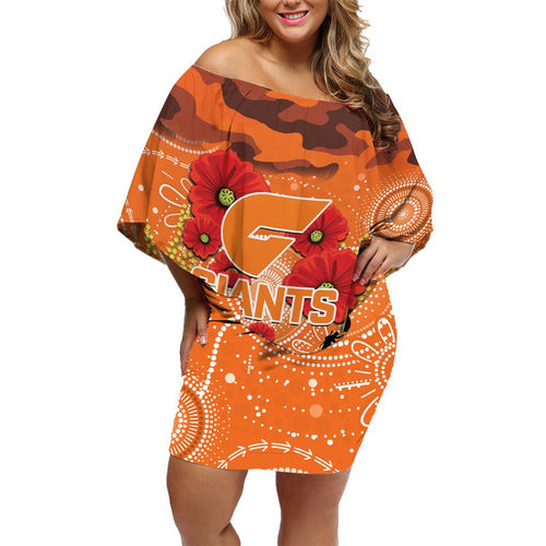Custom Giants Football ANZAC Family Matching Off Shoulder Short Dress and Hawaiian Shirt Gallipoli Camouflage With Poppies