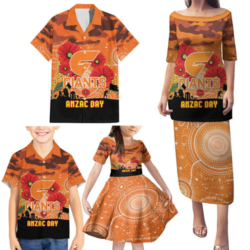 Custom Giants Football ANZAC Family Matching Puletasi and Hawaiian Shirt Gallipoli Camouflage With Poppies