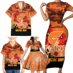 Custom Giants Football ANZAC Family Matching Short Sleeve Bodycon Dress and Hawaiian Shirt Gallipoli Camouflage With Poppies