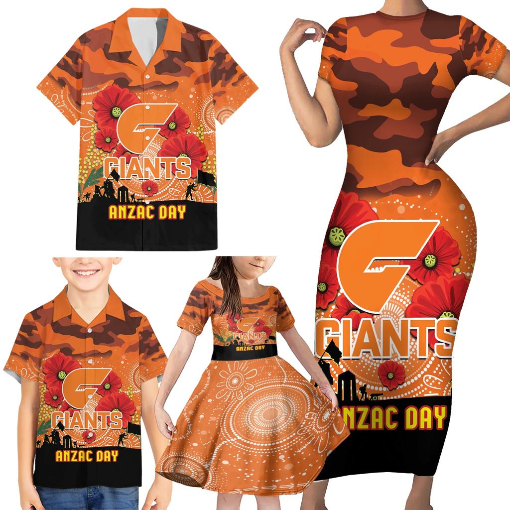 Custom Giants Football ANZAC Family Matching Short Sleeve Bodycon Dress and Hawaiian Shirt Gallipoli Camouflage With Poppies