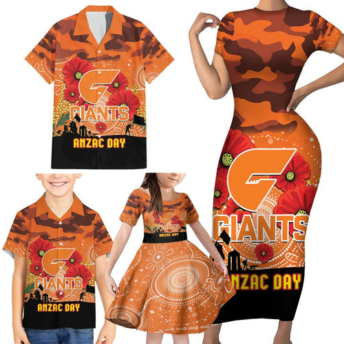 Custom Giants Football ANZAC Family Matching Short Sleeve Bodycon Dress and Hawaiian Shirt Gallipoli Camouflage With Poppies