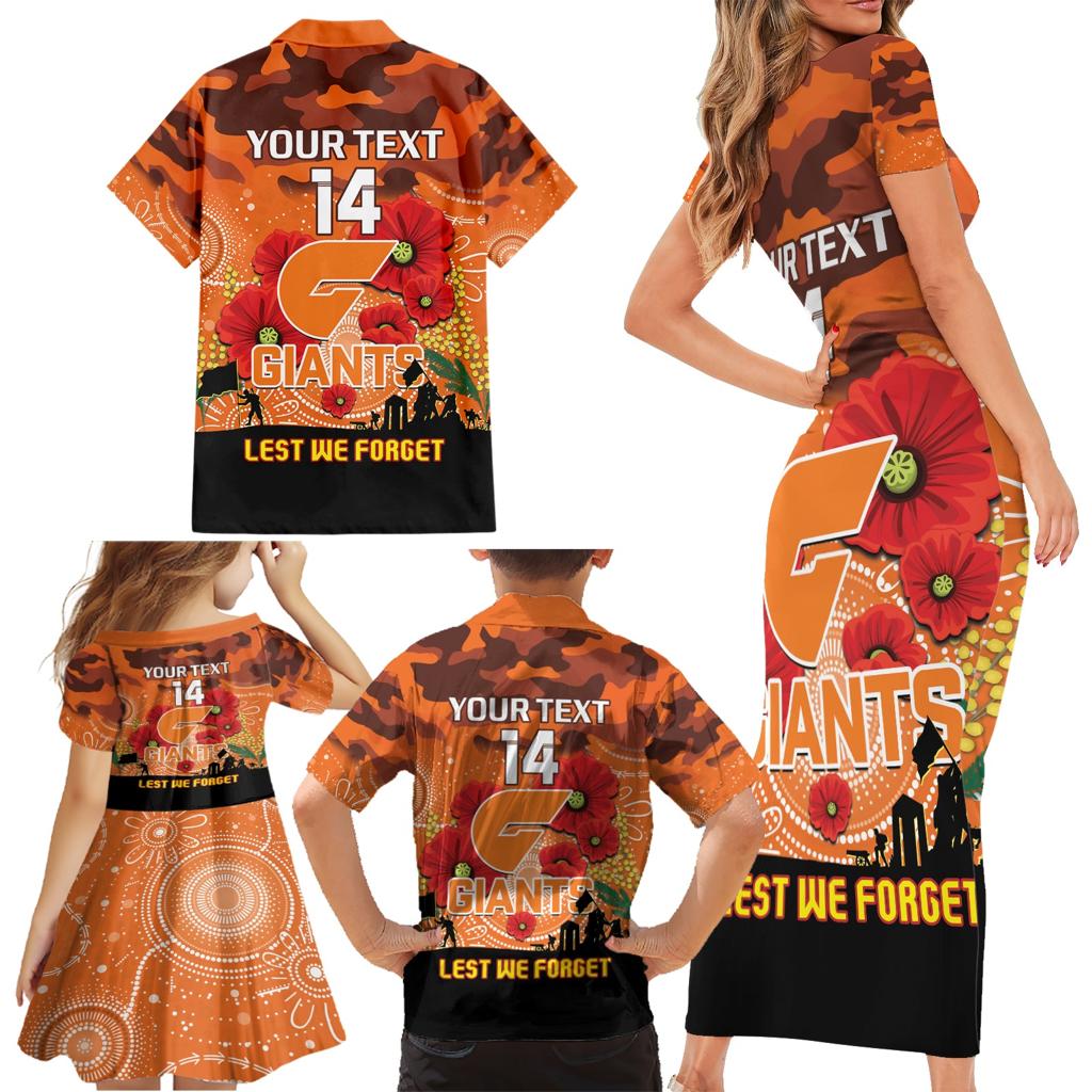 Custom Giants Football ANZAC Family Matching Short Sleeve Bodycon Dress and Hawaiian Shirt Gallipoli Camouflage With Poppies