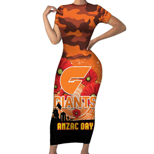 Custom Giants Football ANZAC Family Matching Short Sleeve Bodycon Dress and Hawaiian Shirt Gallipoli Camouflage With Poppies