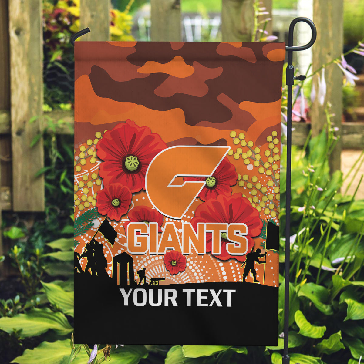 Custom Giants Football ANZAC Garden Flag Gallipoli Camouflage With Poppies
