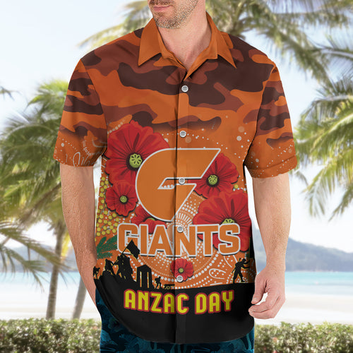 Custom Giants Football ANZAC Hawaiian Shirt Gallipoli Camouflage With Poppies