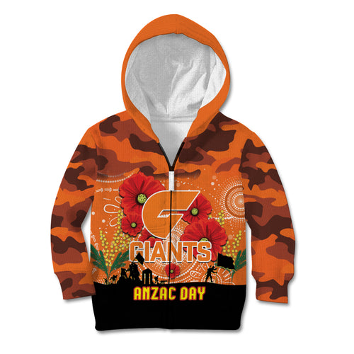 Custom Giants Football ANZAC Kid Hoodie Gallipoli Camouflage With Poppies