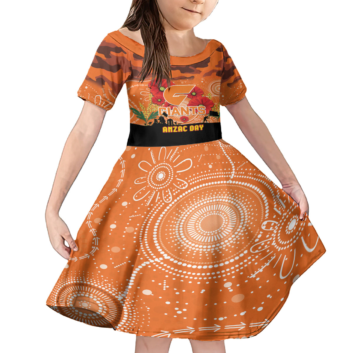 Custom Giants Football ANZAC Kid Short Sleeve Dress Gallipoli Camouflage With Poppies